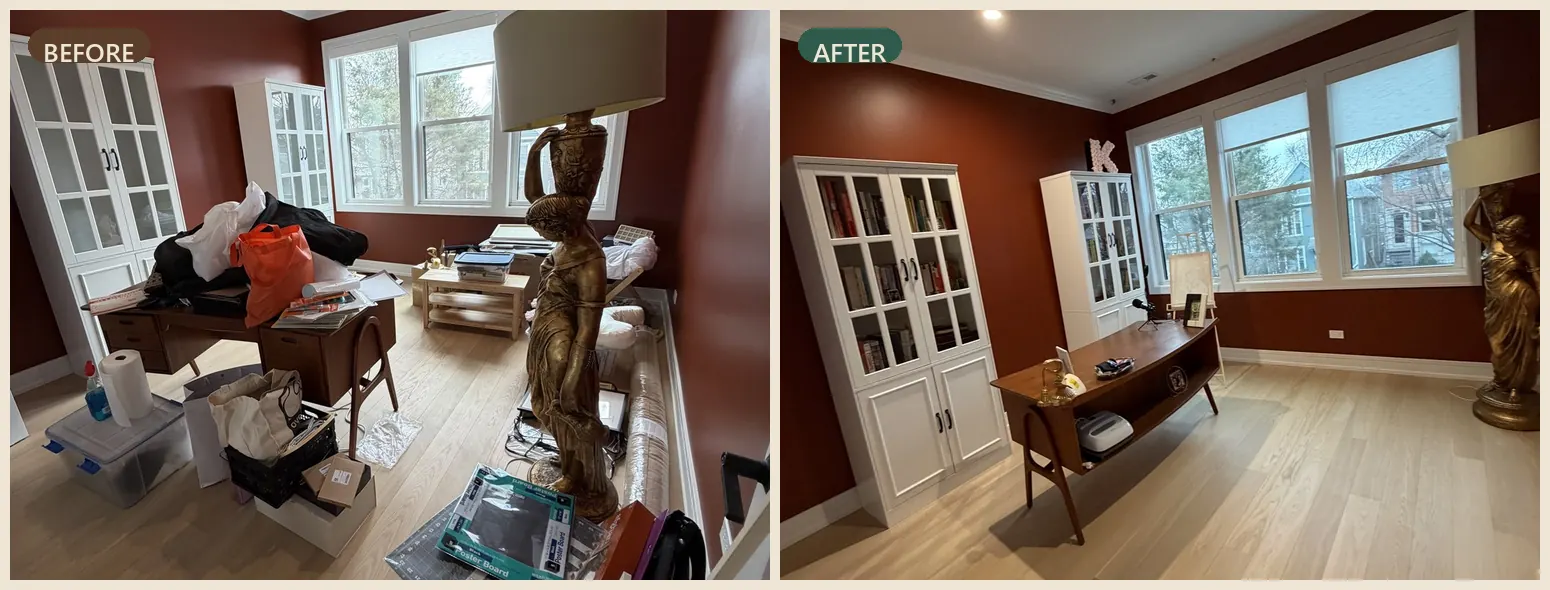 Office before and after organizing