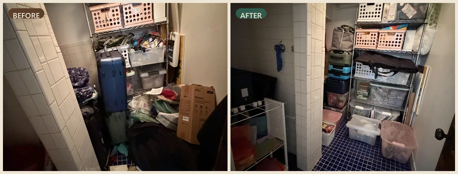 Storage before and after organizing