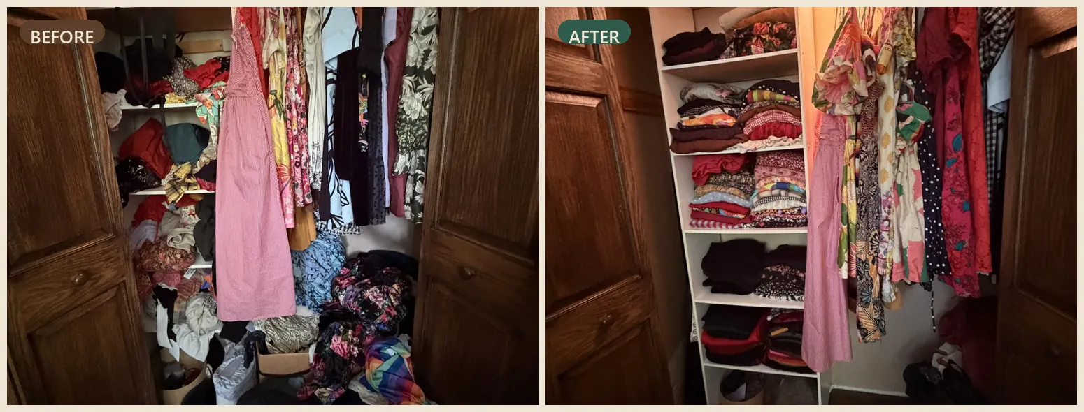 Closet before and after organizing