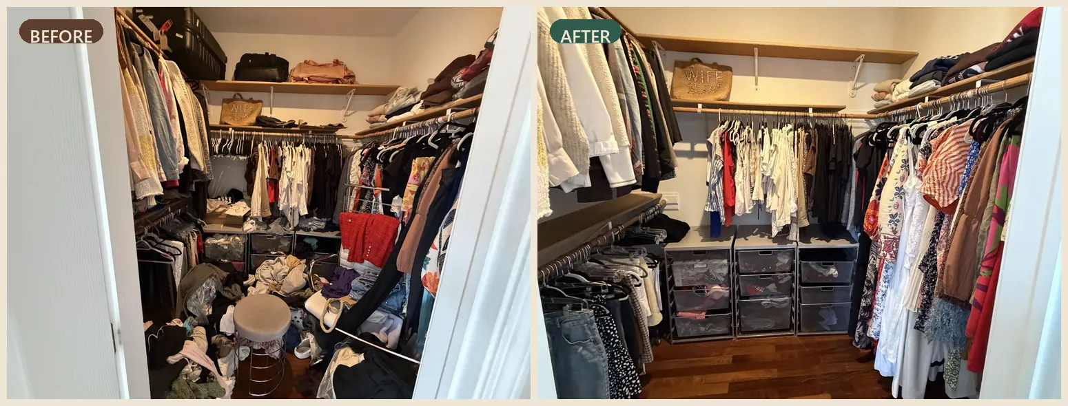 Dressing room before and after organizing